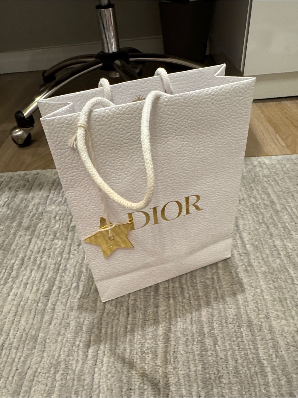 Dior White Tote with Gold Logo and Star Charm